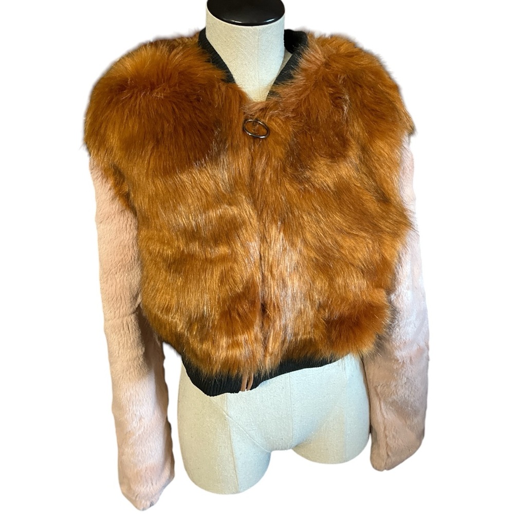 Shaci Blue Pink/Brown Faux Fur Jacket Size Small. VERY CLEAN. SMOKE FREE